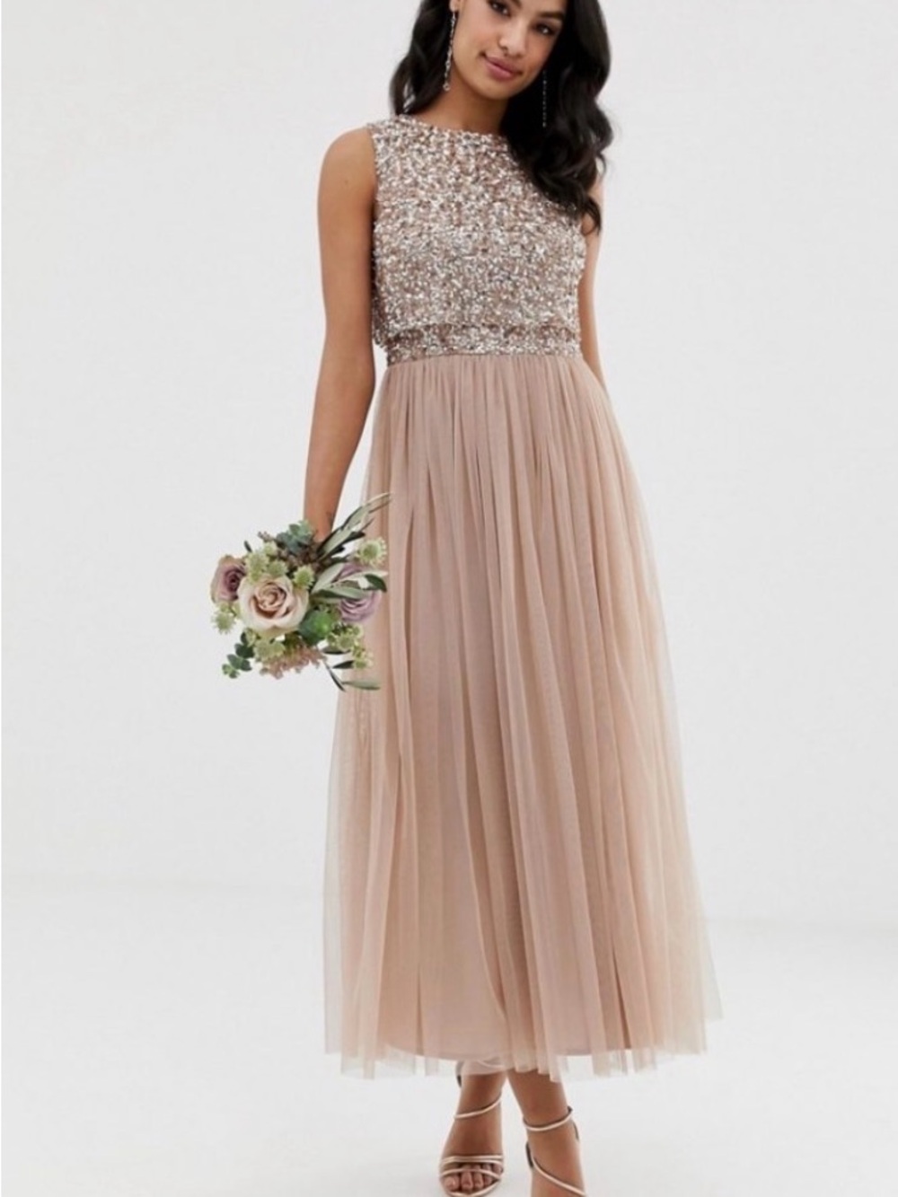 Sequin Bodice Blush Tulle Maxi Dress